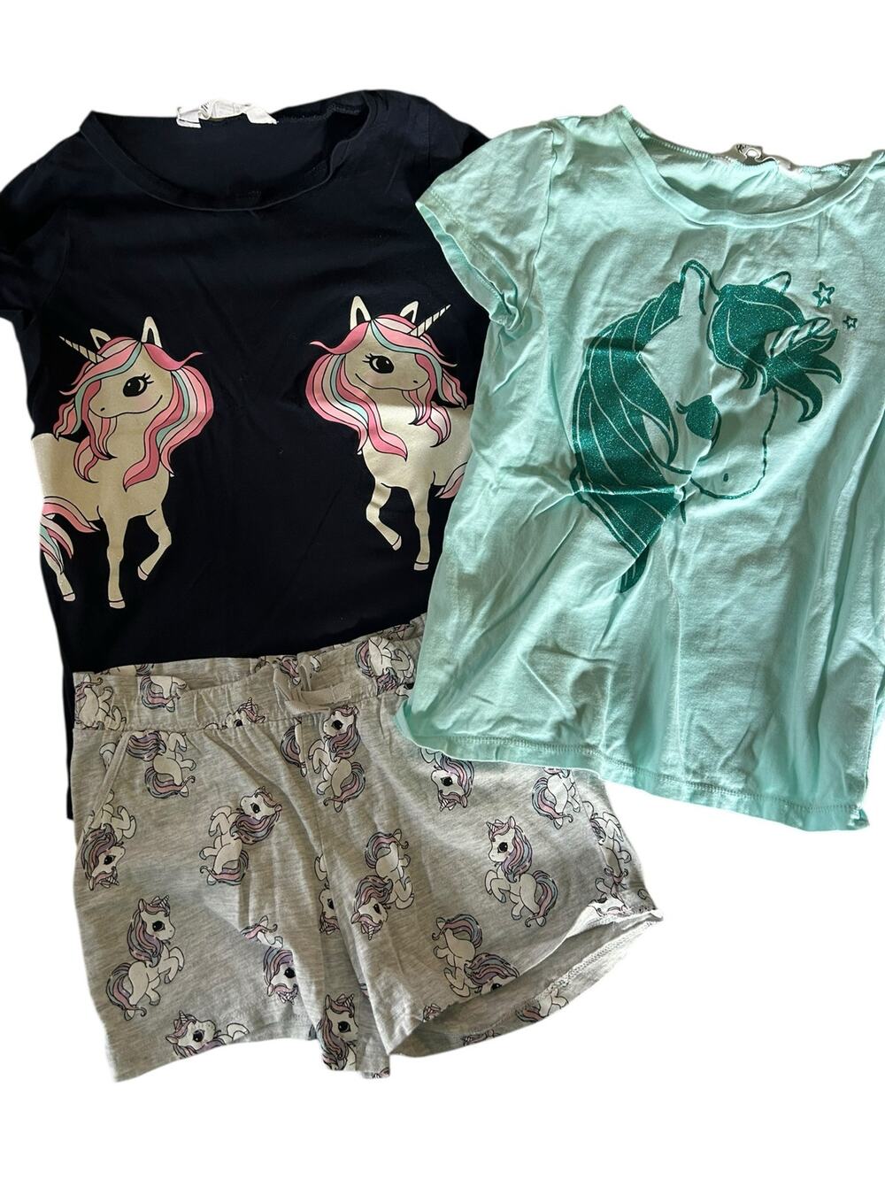 H&M unicorn shirts and shorts size 8-10